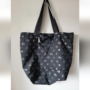 Victorias Secret Pink Black Heart Tote Bag Allover Logo New